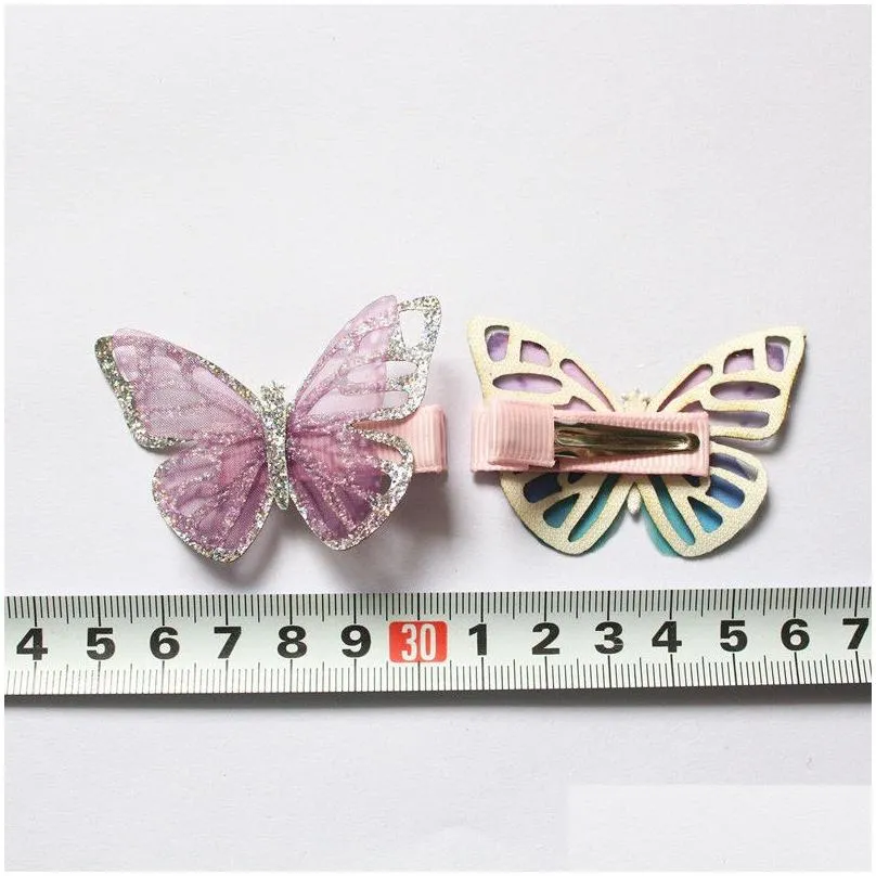 2019 baby butterfly design hair clips 20pcs/lot cute kids novelty hair accessories wholesale gauze glitter butterfly princess