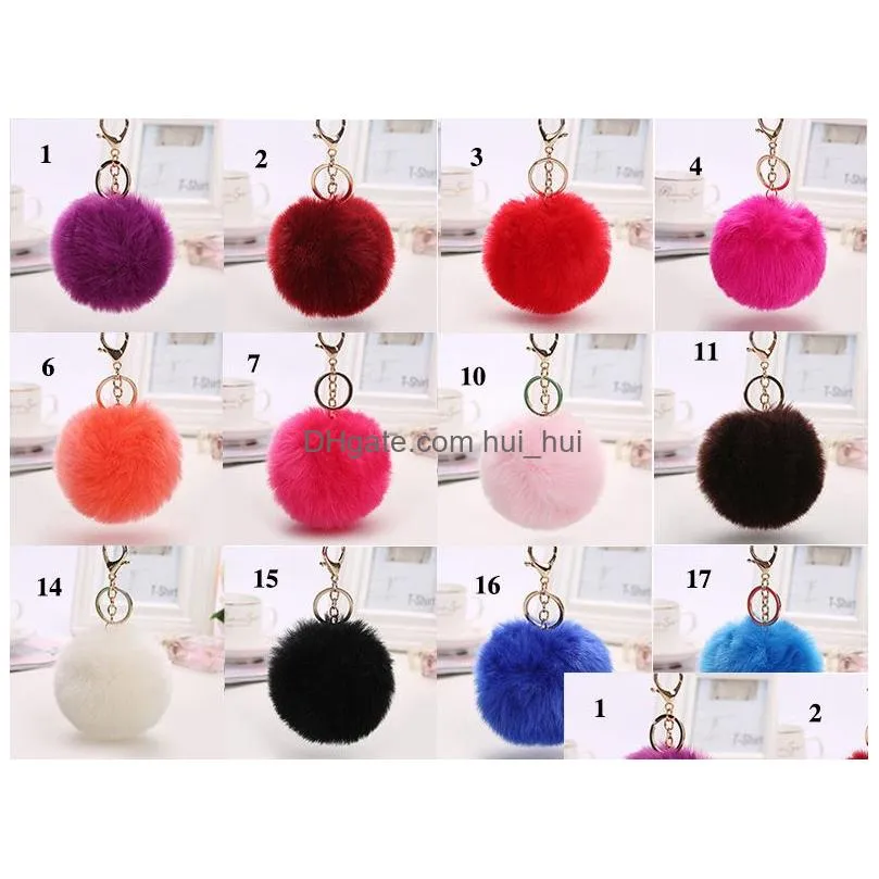 2017 lovely 8cm rabbit fur ball plush key chain round ball fluffy toy keychain hairy car key ring bag pendant car keychain c041