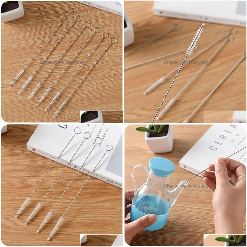 stainless steel straw cleaning brush brushes 175mm 200mm 240mm nylon straw brush drinking pipe tube cleaner baby bottle clean tools wholesale