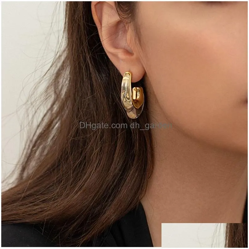 Hoop & Huggie Flashbuy Transparent Resin Hoop Earrings For Women Girls Geometric Irregar Metal Acrylic Earring Party Jewelry Dhgarden Otoad