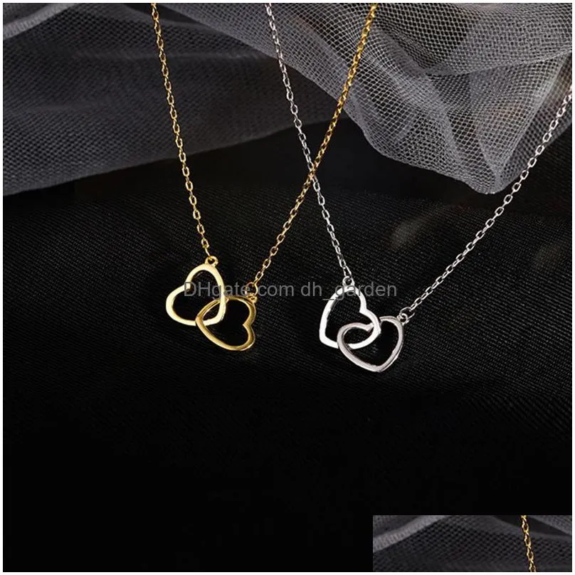 Pendant Necklaces New Two Heart Shaped Necklaces Female Exquisite Geometric Shape Choker Birthday Gift For Ladies Fashion Je Dhgarden Otujb