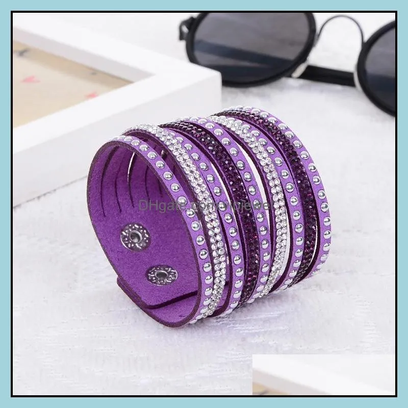 wholesale est punk rhinestone bling crystal fashion wrap bracelets slake deluxe double wrap leather bracelet crystal paved