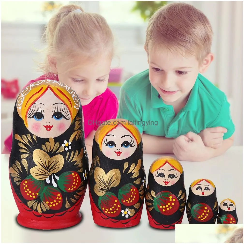 5 layers matryoshka doll wooden strawberry girls russian nesting dolls for baby gifts home decoration298r7508384