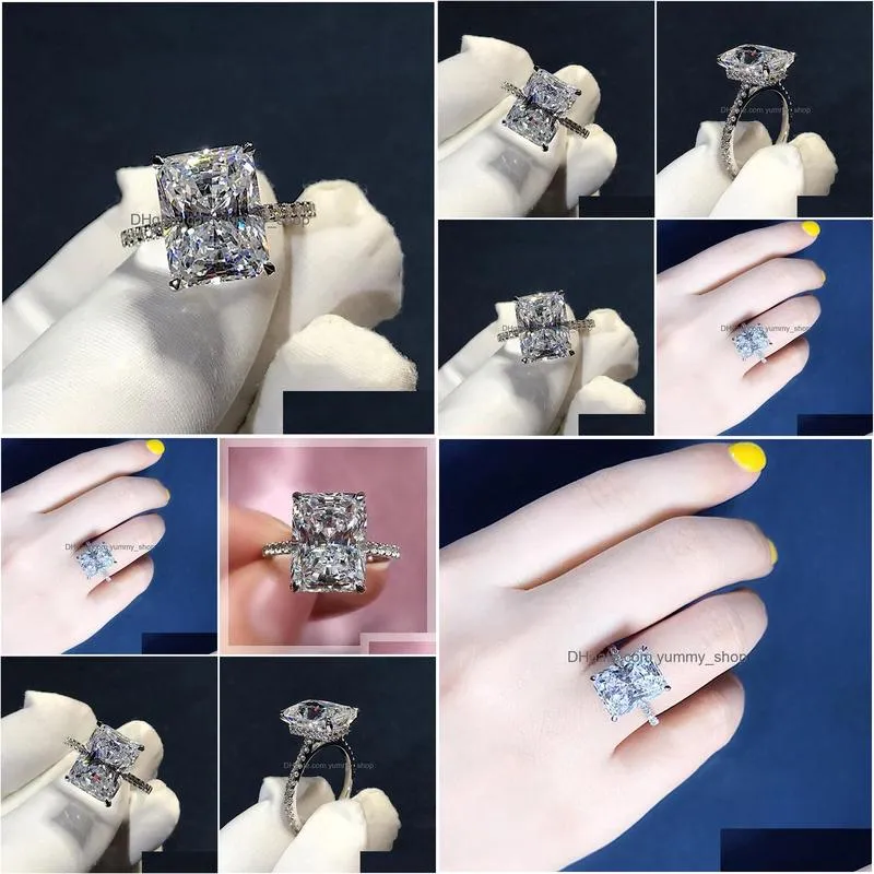 925 sterling silver ring cut 5ct diamond moissanite square engagement wedding band rings for women gift