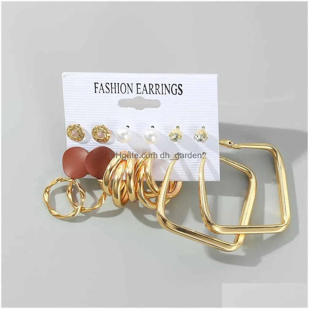 Dangle & Chandelier Fashion Exaggerated Gold Color Metal Pearl Earrings For Women Geometric Twisted Vintage Hoop Earring Jew Dhgarden Ot5Gj