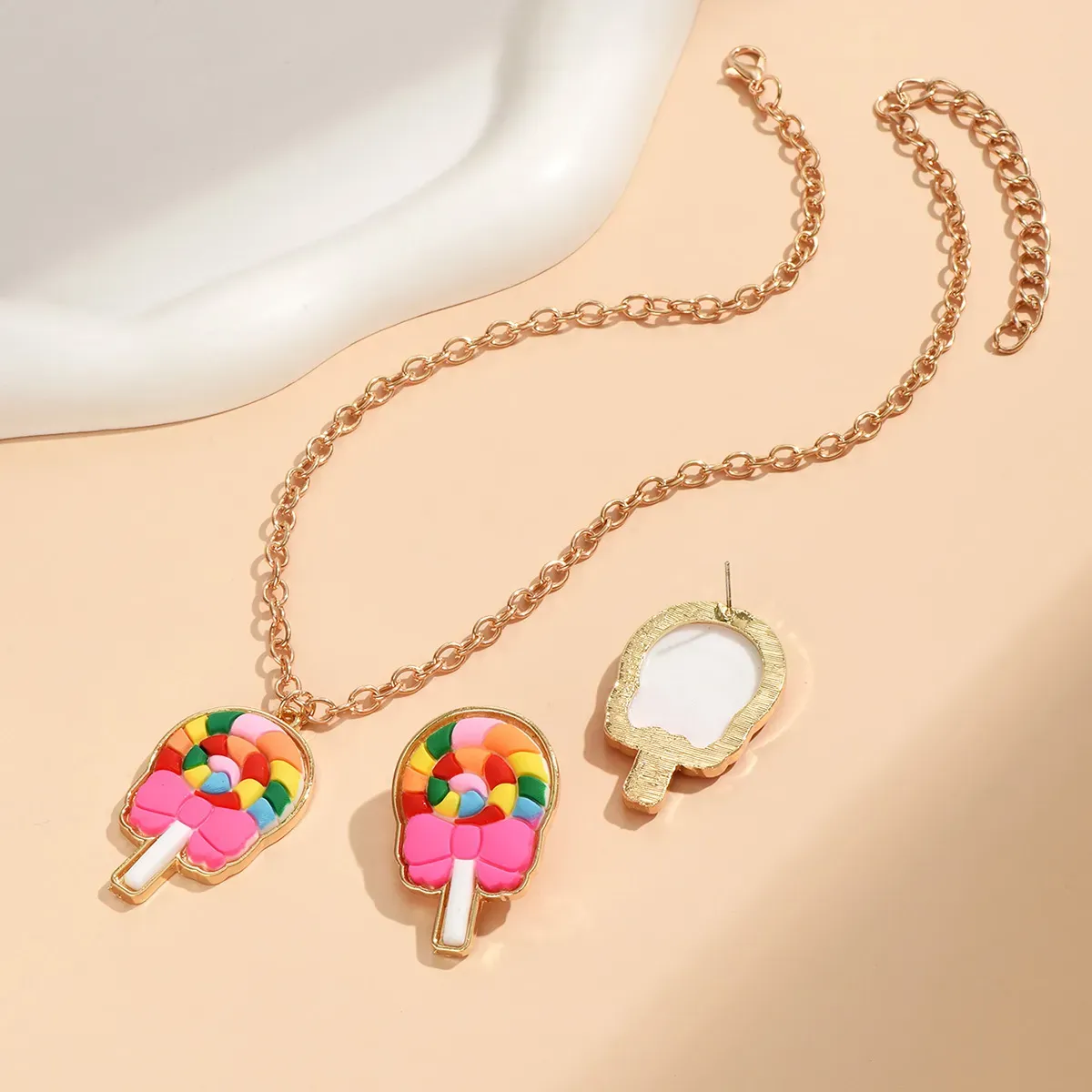 earring european and american hotselling candycolored lollipop earrings necklace jewelry set sweet and cute girly style collarbone chain