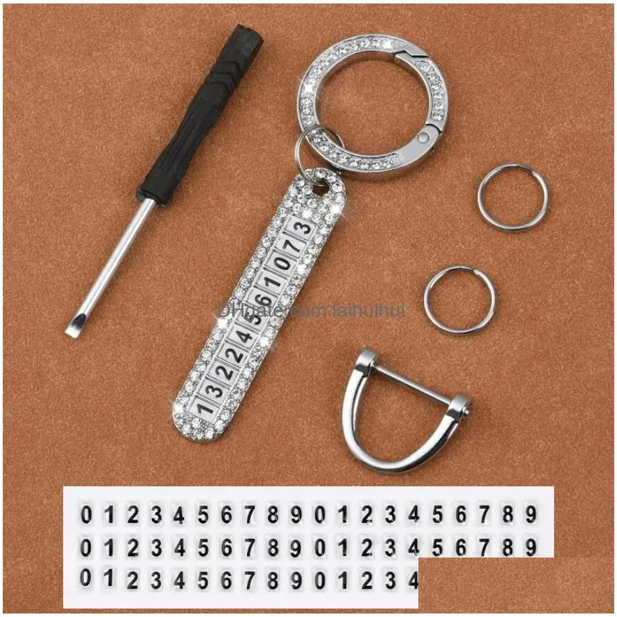 car keychain phone number card keyring rhinestone auto vehicle key accessories gift husband qzth