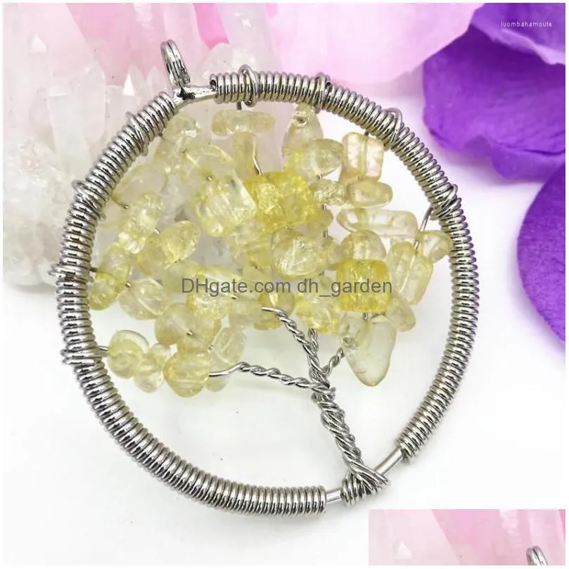 pendant necklaces delicate handmade 50mm yellow crystal irregular chip gravel round silvercolor health lucky energy women jewelry