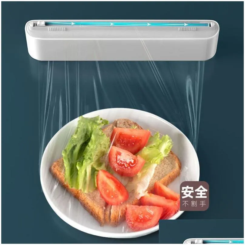 Other Kitchen Tools Magnetic Cling Film Wrap Dispenser Plastic Cutter Food Tool Nontoxic Baking Paper 230627