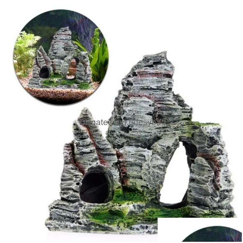 Decorations Fish Tank Landsca Ornamental Decorations Rockery Simation Resin Aquarium Decoration Drop Delivery Home Garden Pet Supplies Dhedy