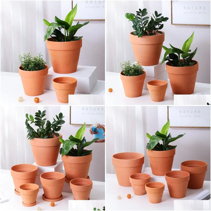 Planters & Pots Low Temperature Ceramic Flower Pots Red Y International Breathable Clay Succent Green Plant Containers Landscape Garde Otd1I