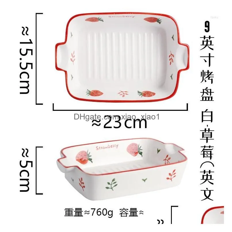 Dishes Plates Hand-Painted Stberry Cherry Baking Pan Under Glaze Creative Binaural Ceramic Baked Cheese Rice Drop Delivery Home Gar Dhuev