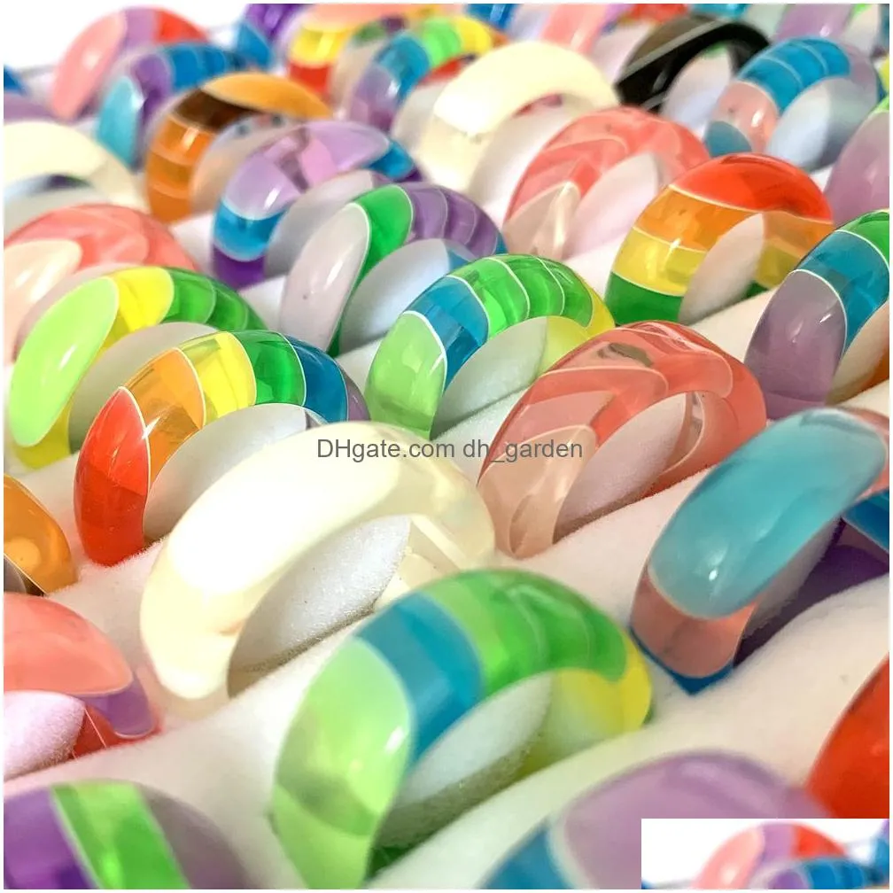 bulk lots 100pcs cute colorful resin rings mix set acrylic fashion charm ladies girls jewelry gifts wholesale