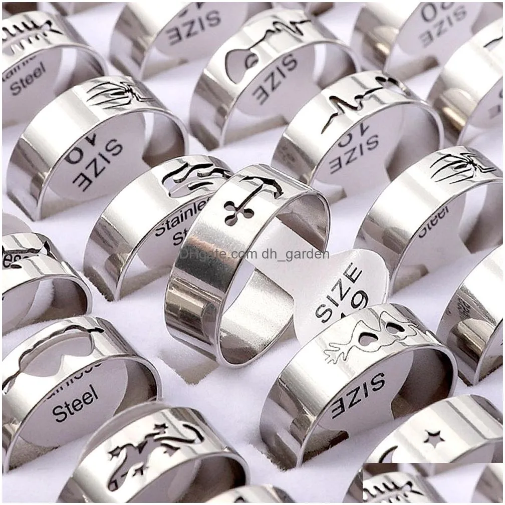 bulk lots 50ppcs style mix hollow out band stainless steel couple rings for women men charm luxury fashion teenage trend party gifts accessories jewelry