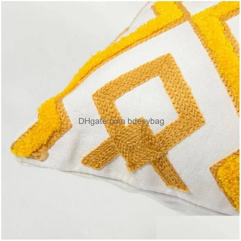 Cushion/Decorative Pillow Fashion Geometric Embroidery Cotton Cushion Er Gray Yellow Pillow Ers Floral Leaf Decorative Sofa Cushions P Dhmu8