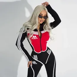 Women`s Pants Gymdolphins Female Adult Black And Red Slim Fit Sports Suits For Women Long Sleeves Zippered Top High Waist Tight Sweatpants