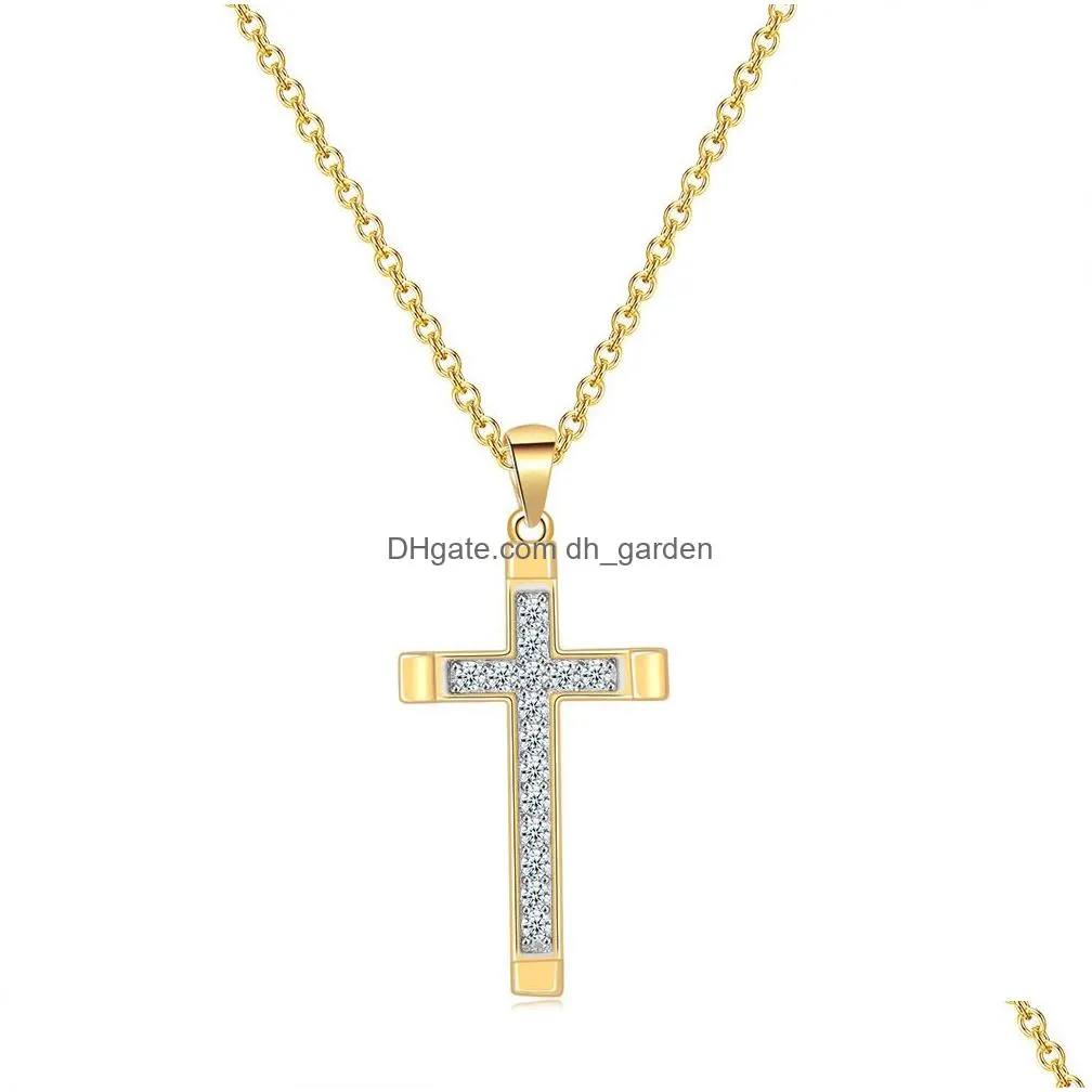 Pendant Necklaces Pendant Necklace For Women Luxury Zircon Cross Light Gold Color Kpop Choker Chain Christmas Gift Jewelry N Dhgarden Otvcr