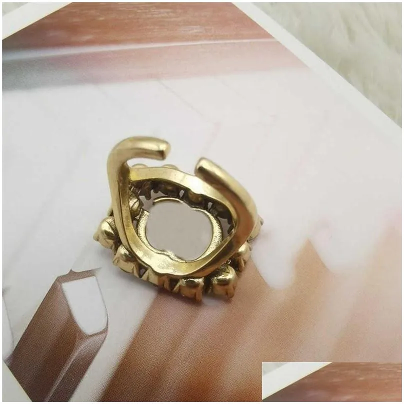 stylish diamond double letter ring rhinestone designer open rings shiny crystal la bague couple anello with gift box