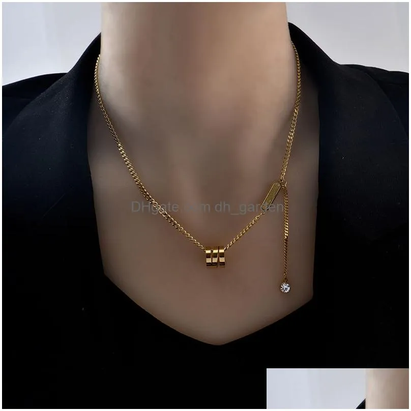 Pendant Necklaces Sense Spiral Cylinder Titanium Steel Gold Necklace For Woman Korean Fashion Jewelry Gothic Girls Clavicle Dhgarden Otatu