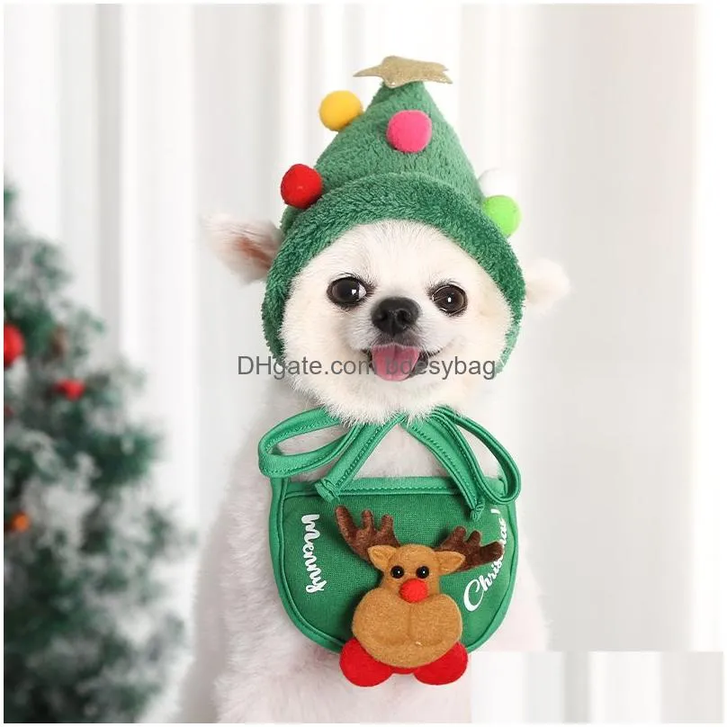 Dog Apparel Christmas Dog Apparel Hat Cute Antlers Saliva Towel Mticolored Balls Cap Pet Clothes Puppy Bib Dress Up Supplies Drop Deli Dheby