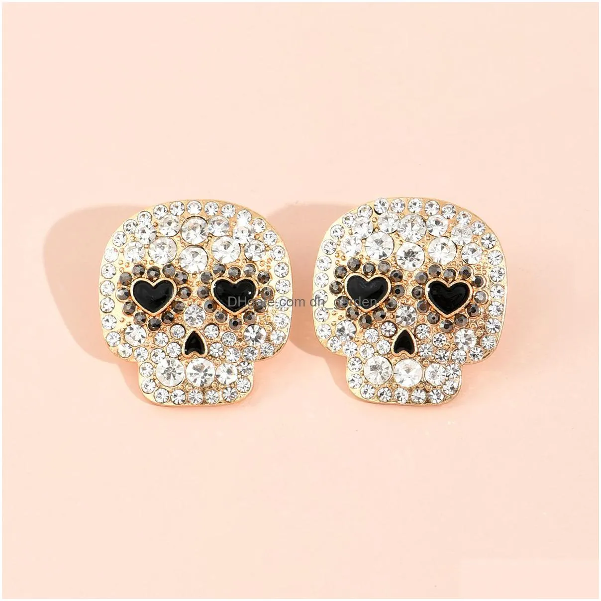 charm european and american crossborder new halloween trend personality skull inlaid brick love eye rhinestone earrings