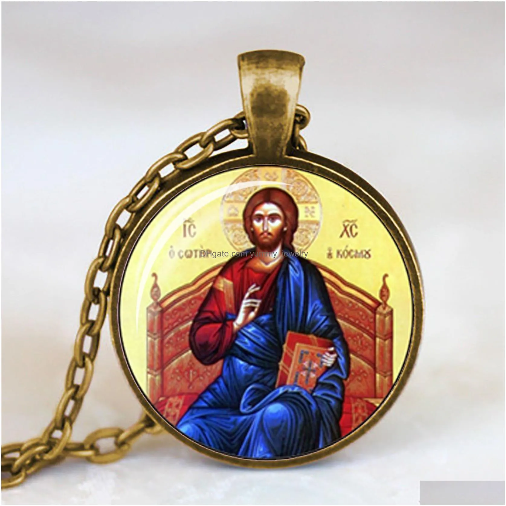 blessed virgin mary mother of baby necklace jesus christ christian pendant catholic religious glass jewelry gift for men women