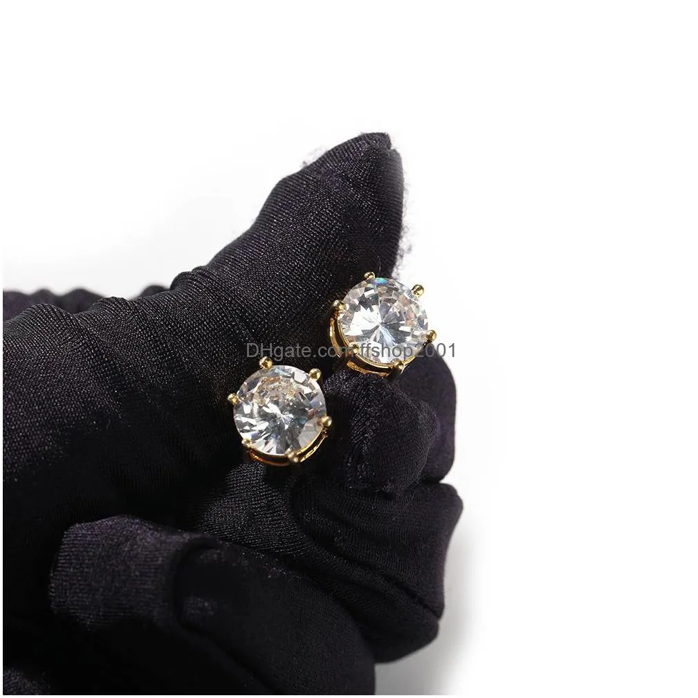 10mm hip hop stud earrings s925 silver needle simulated diamond 18k real gold rock rapper jewelry