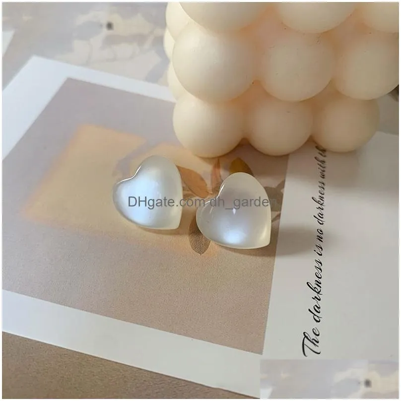 Stud Sweet White Transparent Resin Opal Stone Stud Earrings Acrylic Fruit Love Heart Earring For Women Travel Jewellery Drop Dhgarden Ot7Un