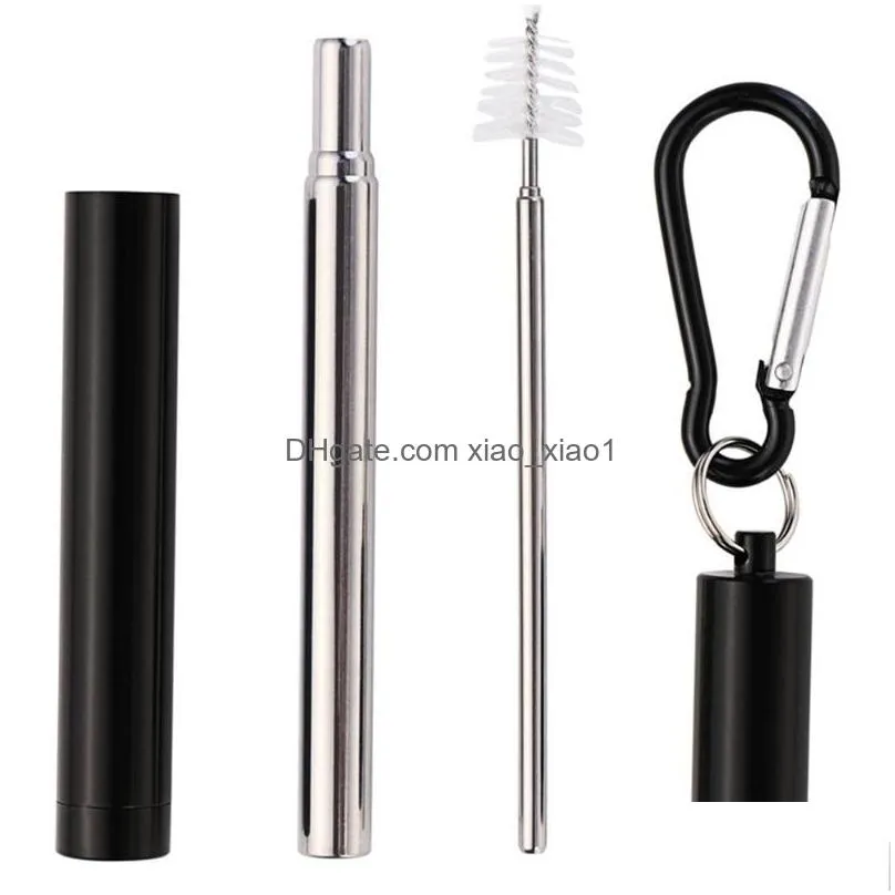 Drinking Straws Sts Portable Retractable St Reusable Metal With Case Set Washable 304 Stainless Steel Boba Tubes Bar Accessories Dro Dhewh