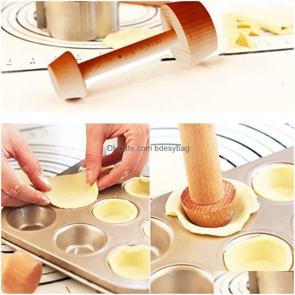 diy wooden tart pastry tamper mini pan mold double sides durable egg tart maker mould pastry pusher baking eggtart mold lx5290