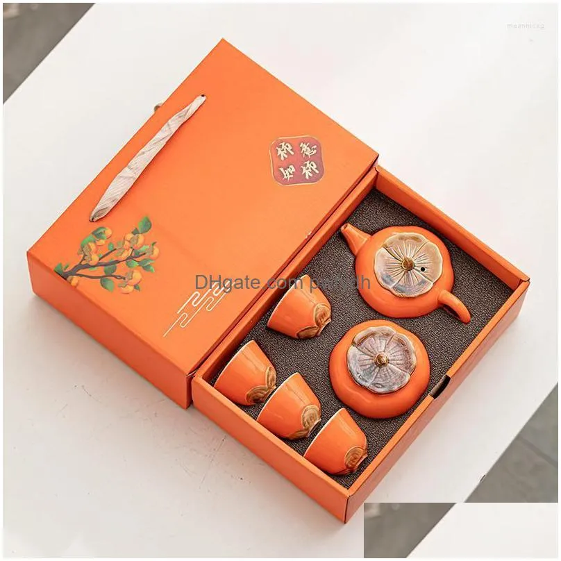 teaware sets holiday gift tea set persimmon ruyi teapot cup orange box with hand