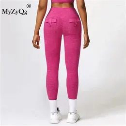 Women`s Leggings MyZyQg Women Cationic Milled High Waist Yoga Pocket Hip Lift Fitness Pants Running Tight Sports Pilate