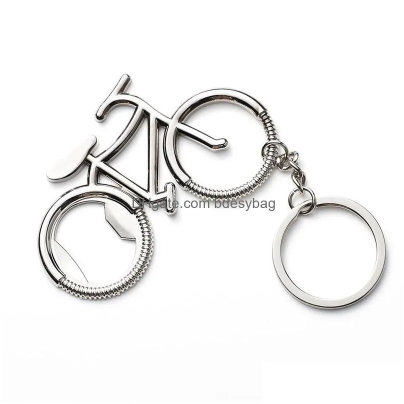 metal beer bottle opener with keychain cute bike bicycle keychain key rings for lover biker bottle openers creative gift for cycling