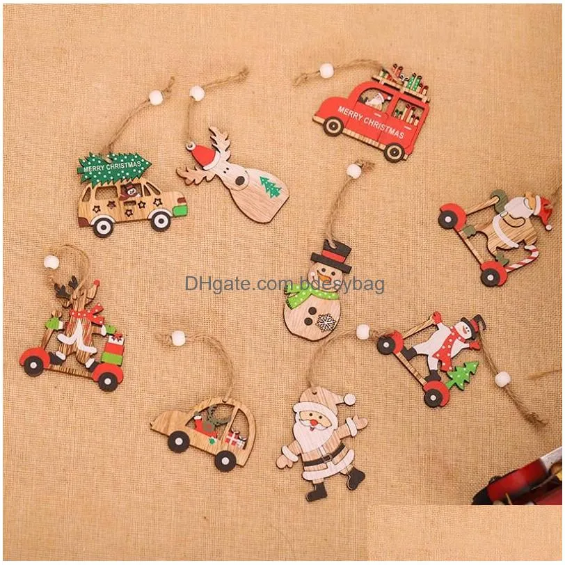 Christmas Decorations Christmas Ornament Wooden Hanging Pendants Cartoon Santa Claus Combination Xmas Tree Bell Decorations For Home 9 Dhghl