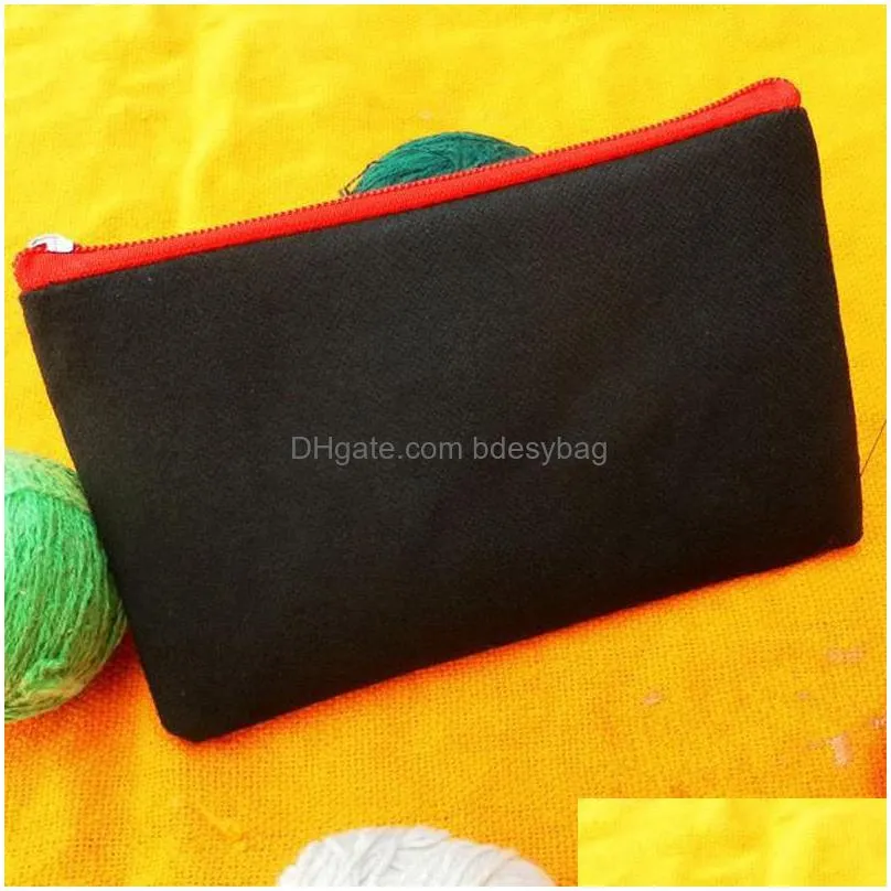 colorful blank canvas zipper pencil cases pen pouches cotton cosmetic bags makeup bags mobile phone clutch bag organizer lx0562