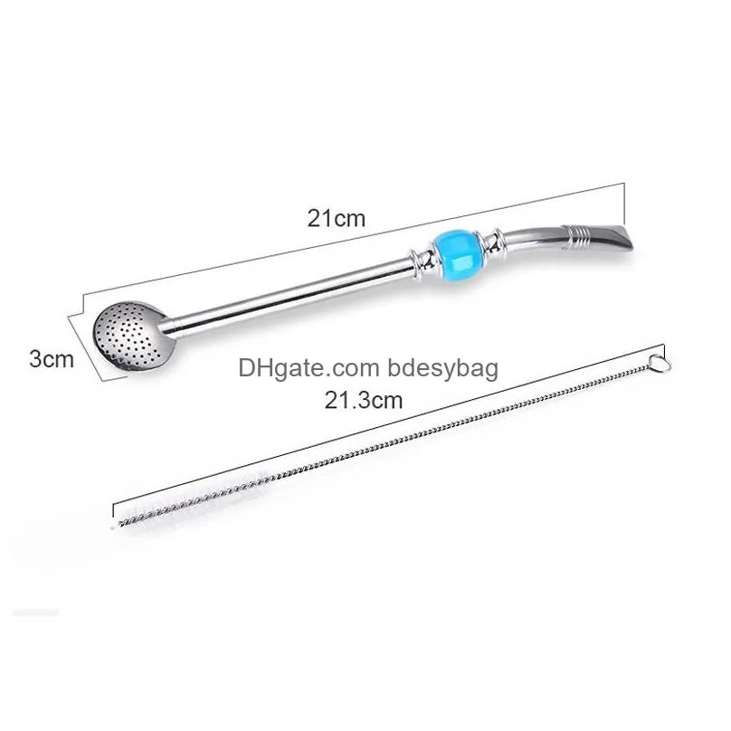 stainless steel drinking straw spoon tea filter yerba mate tea straws bombilla gourd reusable tea tools bar accessories lx3958