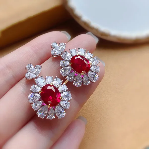 Flower Lab Ruby Diamond Jewelry set White Gold Filled Party Wedding Earrings Necklace For Women Bridal Engagement Jewelry Gift