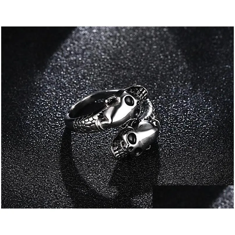 adjustable vintage punk skull ring men chunky copper alloy biker rock rap embrace skeleton head ring gothic jewelry