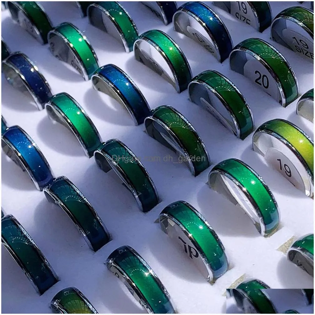 bulk lots 50pcsmood color change retro fashion rings mix emotional temperature silver alloy charm for boys girls women men gifts