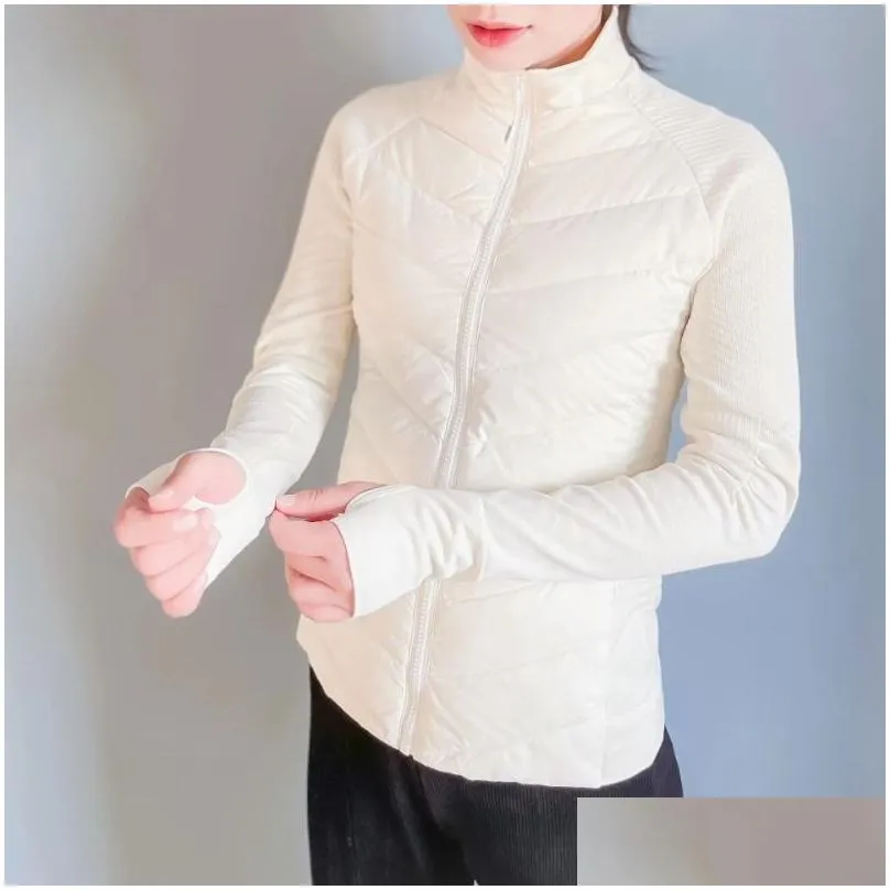Women`S Jackets Ll New Yoga Coat Womens White Goose Down 90% Knitted Lightweight Jacket Standing Neck Zipper Long-Sleeved Winter Runni Otchl