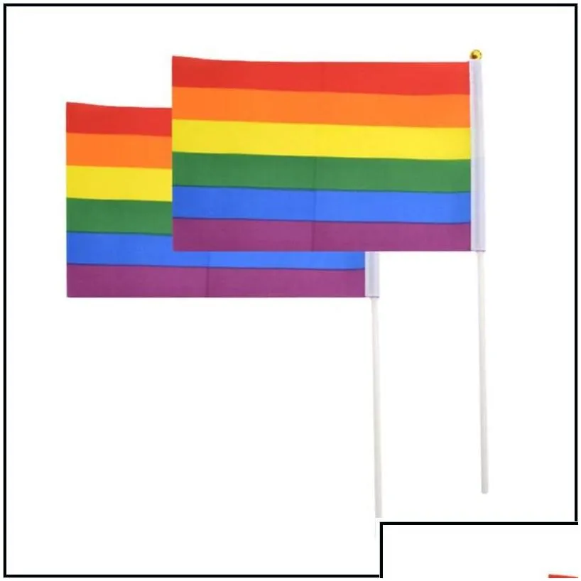 banner flags gay pride flag plastic stick rainbow hand american lesbian lgbt 14 x 21 cm drop delivery home garden festive party suppl