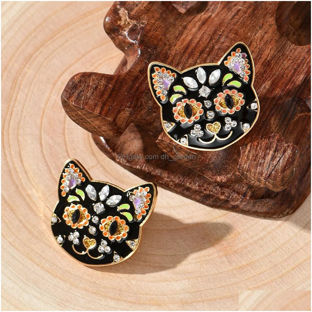 charm european and american crossborder new creative black cat multicolor diamond halloween ghost festival drop of oil diamond