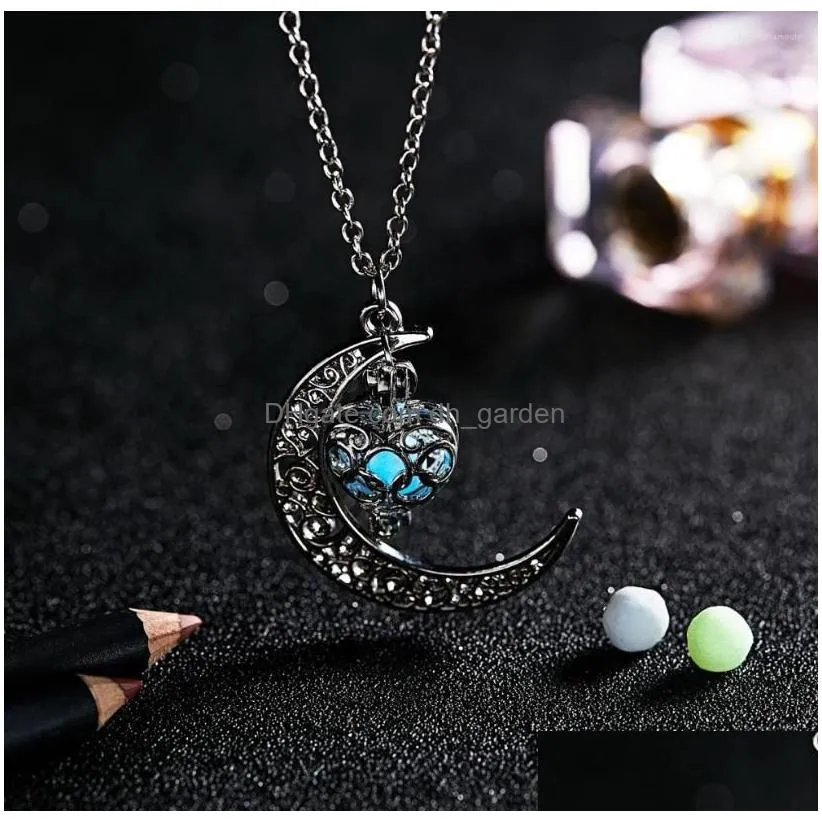 pendant necklaces glow in the dark necklace moon square heart for woman hollow water drop night fluorescence light accessories