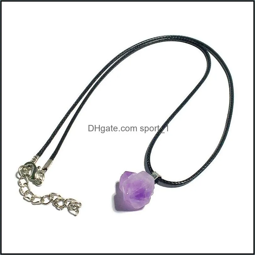 natural stone amethyst irregular shape pendant charms necklaces reiki healing chakra crystal necklace for women jewelry