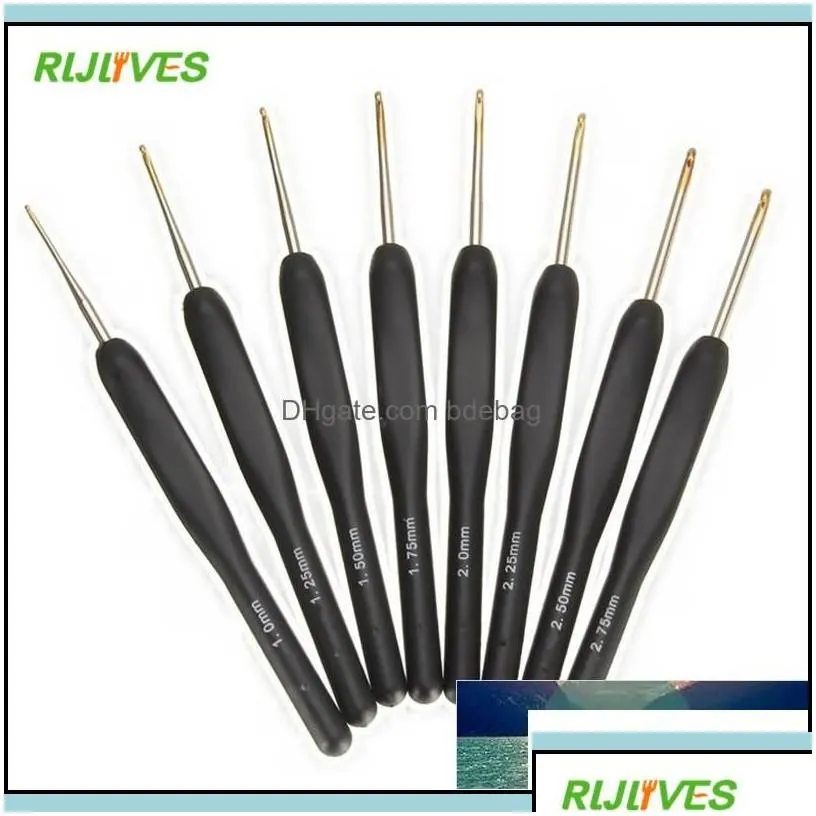 craft tools 8pc/set black hand crochet hook knitting needle set handle needlework for sweater gloves drop delivery home garden arts c
