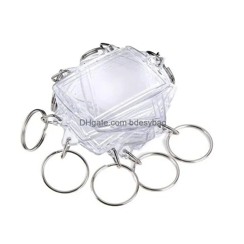 acrylic clear blank photo insert keyrings picture frame keychain rectangle blank insert with ring for diy gift lx5271