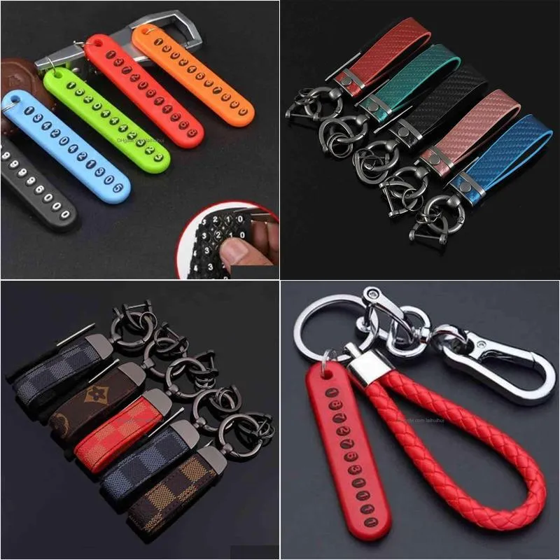 5 anti-lost car key pendant split rings keychain phone number card keyring auto vehicle key chain car accessories h1126