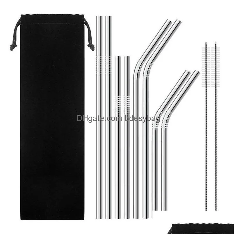 stainless steel drinking straws reusable straws metal drinking straw diameter 6mm cleaning brush straws bag bar drinks party accessorie