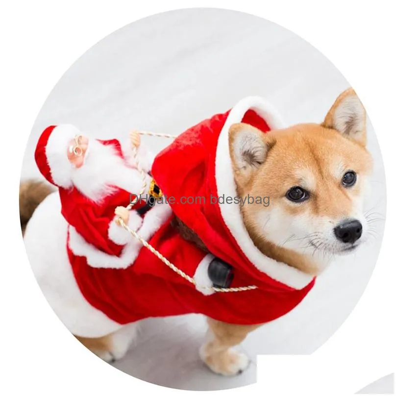 Dog Apparel Christmas Pet Dog Apparel Cat Costumes Funny Santa Claus Costume For Cats Novelty Clothes Pug Clothing Drop Delivery Home Dhf1O