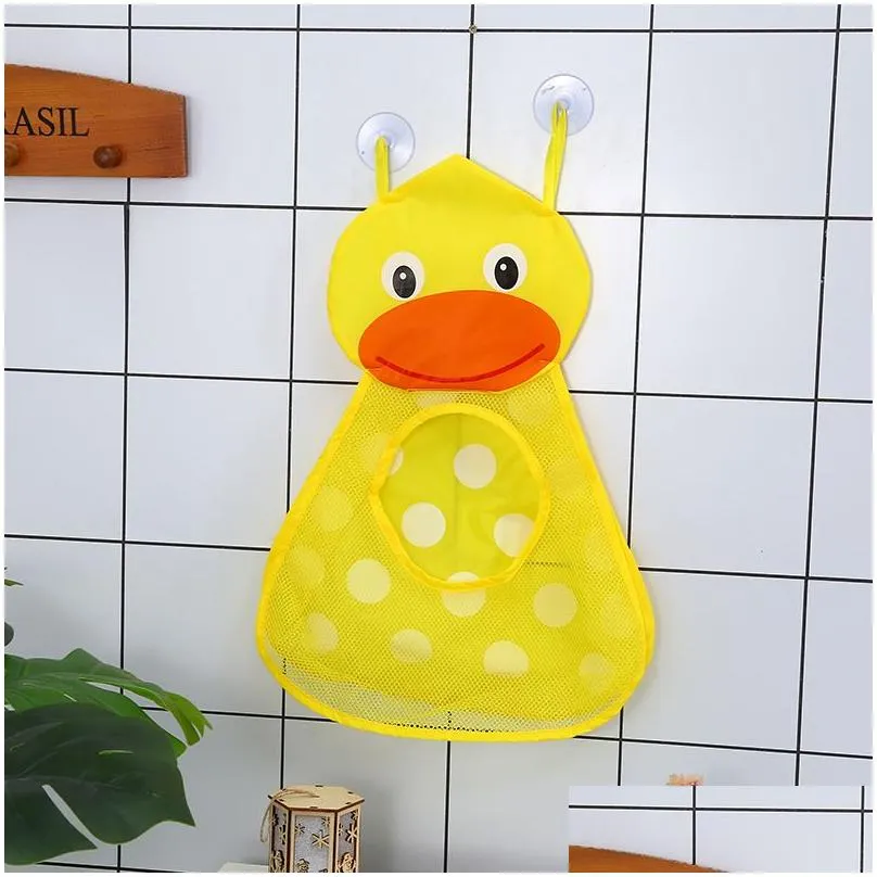 Cute Baby Bath Toys Organizer Mesh Net Toy Storage Bags Strong Suction Cups Bathroom Baskets Baby Bath Essentials Shower Holder